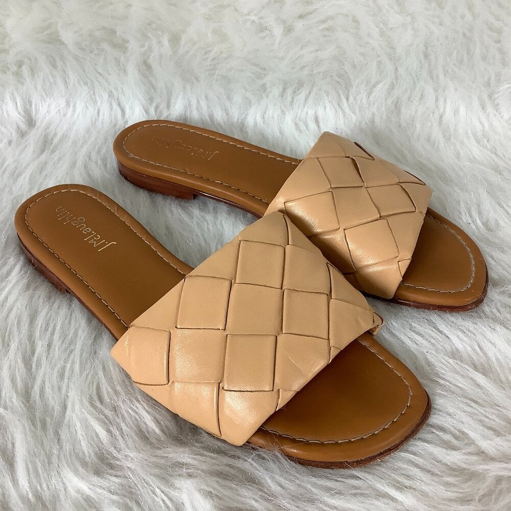 J. McLaughlin Tan Woven Leather Slide Agnes Sandals US 9
